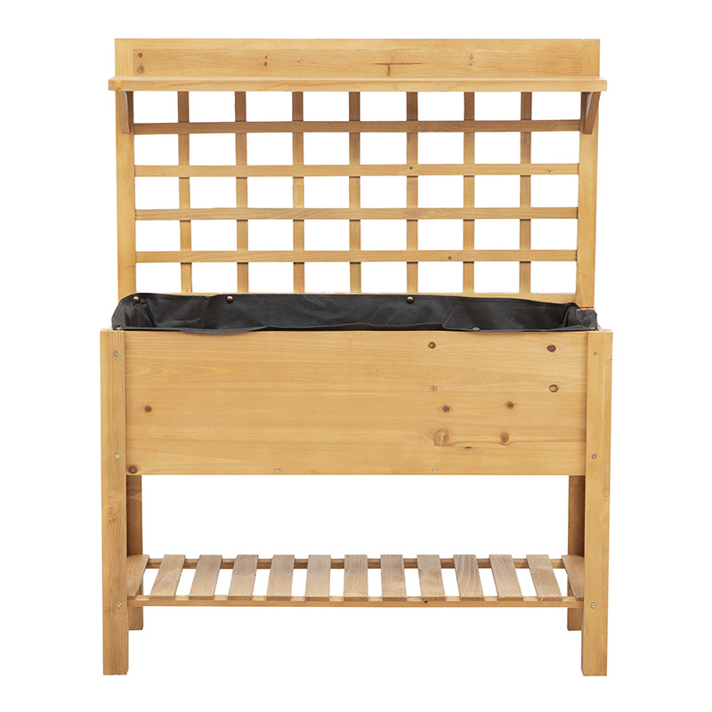 Cama elevada de jardín de 41 x 18 x 53 pulgadas con estante y ruedas, maceta de madera maciza, cajas de hierbas para flores, verduras, flores, exterior/interior, color marrón