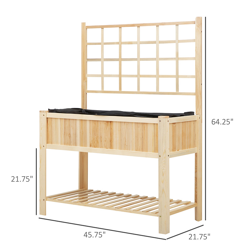 Cama de jardín elevada de madera de 47 pulgadas con enrejado, soporte de caja de maceta elevada de estilo rural con estante de almacenamiento abierto, área de plantación espaciosa para verduras, hierbas, flores