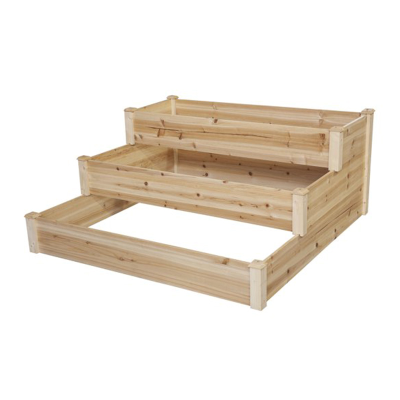 Kit de macetero de jardín elevado de madera de abeto de 3 niveles para plantas, hierbas, verduras, diseño de niveles de jardinería al aire libre 49 'x 49' x 22 '