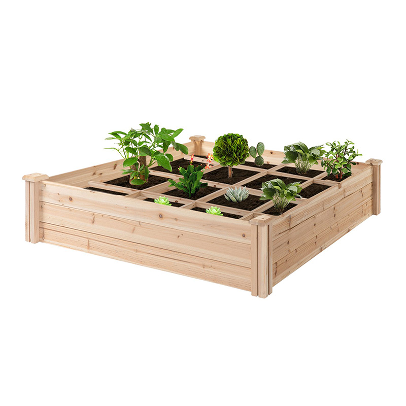 Caja de cama de jardín elevada de 3.9 pies x 3.9 pies con rejilla de crecimiento segmentada, material de madera para plantas y hierbas de patio trasero