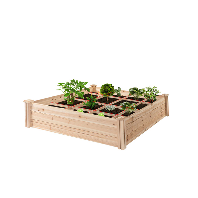 Caja de cama de jardín elevada de 3.9 pies x 3.9 pies con rejilla de crecimiento segmentada, material de madera para plantas y hierbas de patio trasero