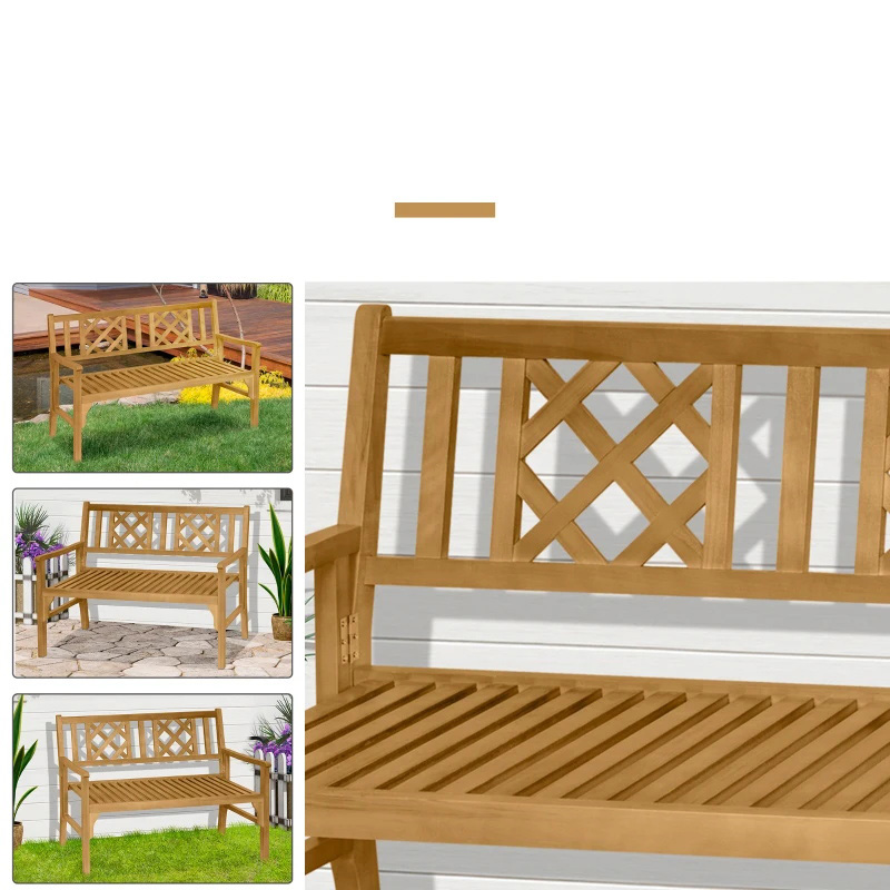 Banco de jardín plegable para exteriores, banco de madera para patio de 2 plazas, silla Loveseat con respaldo y reposabrazos para patio, porche o balcón, amarillo