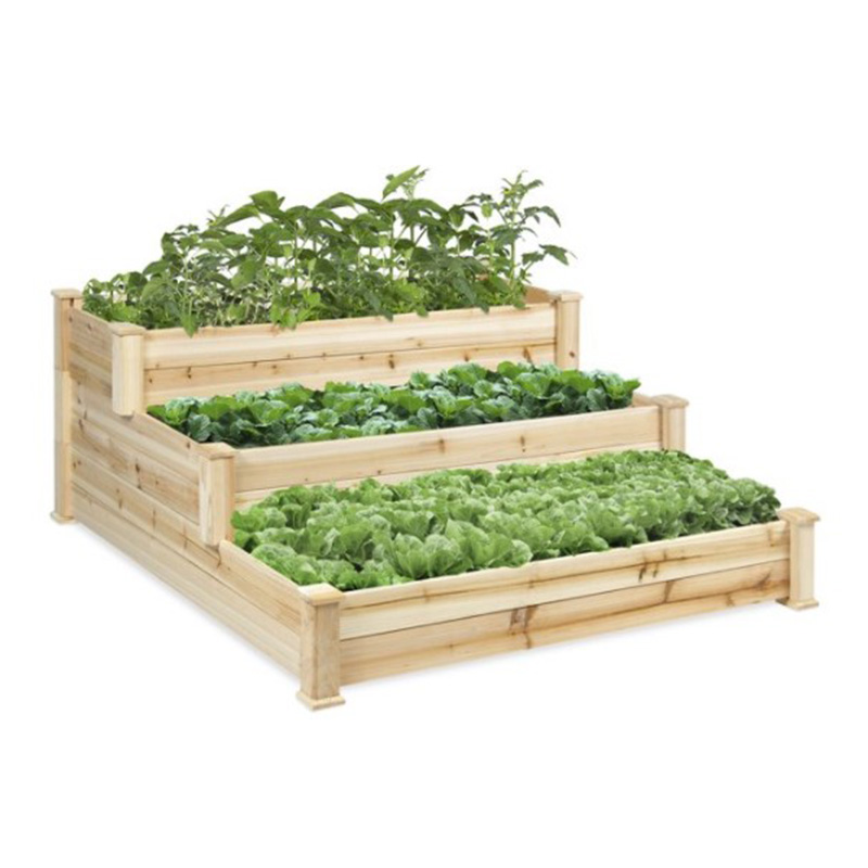 Kit de macetero de jardín elevado de madera de abeto de 3 niveles para plantas, hierbas, verduras, diseño de niveles de jardinería al aire libre 49 'x 49' x 22 '