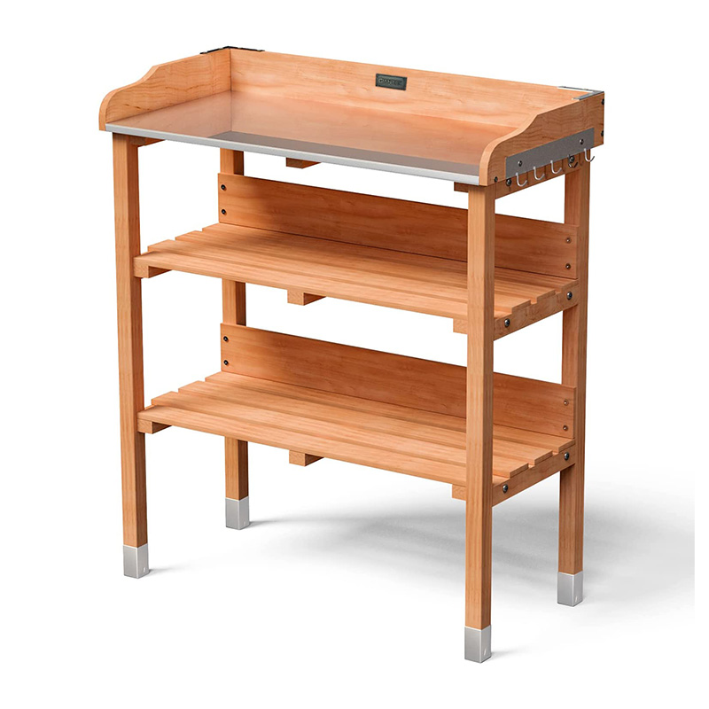 Giantex - Banco de madera para macetas de jardín al aire libre, mesa de trabajo, estante de almacenamiento de herramientas con gancho (naranja)
