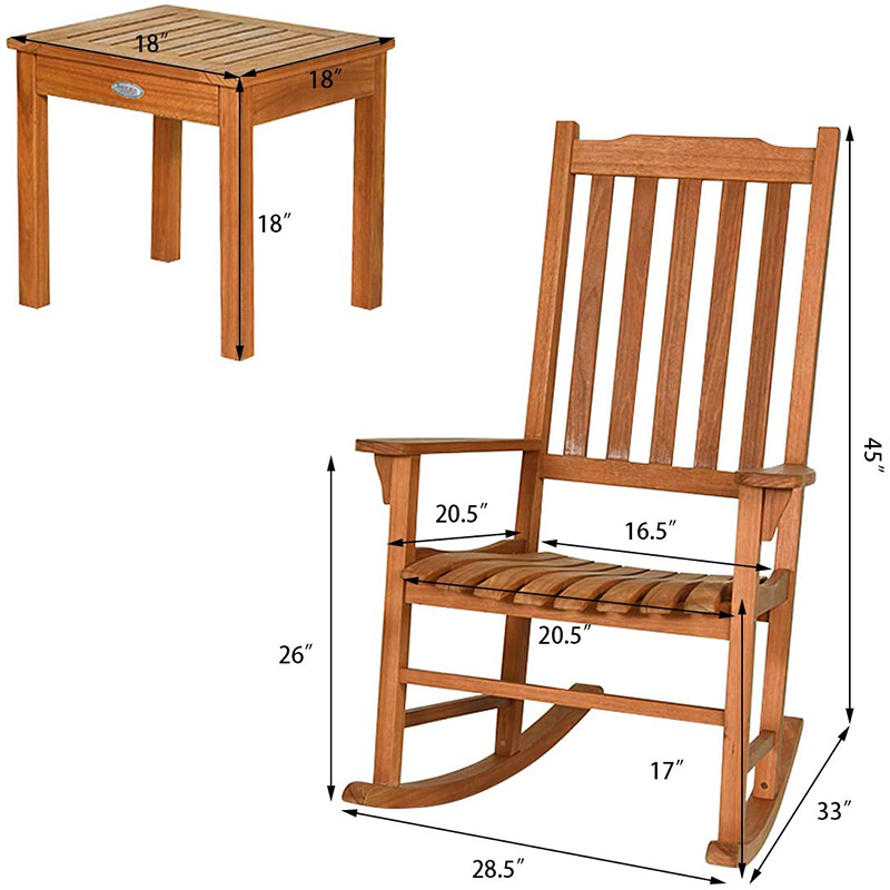 Juego de 3 sillas mecedoras de madera de álamo con mesa de café y 2 sillas de conversación de madera