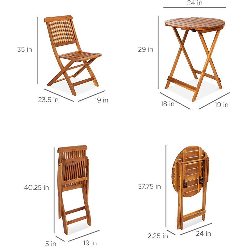 Juego de bistró de 3 piezas con mesa plegable y 2 sillas