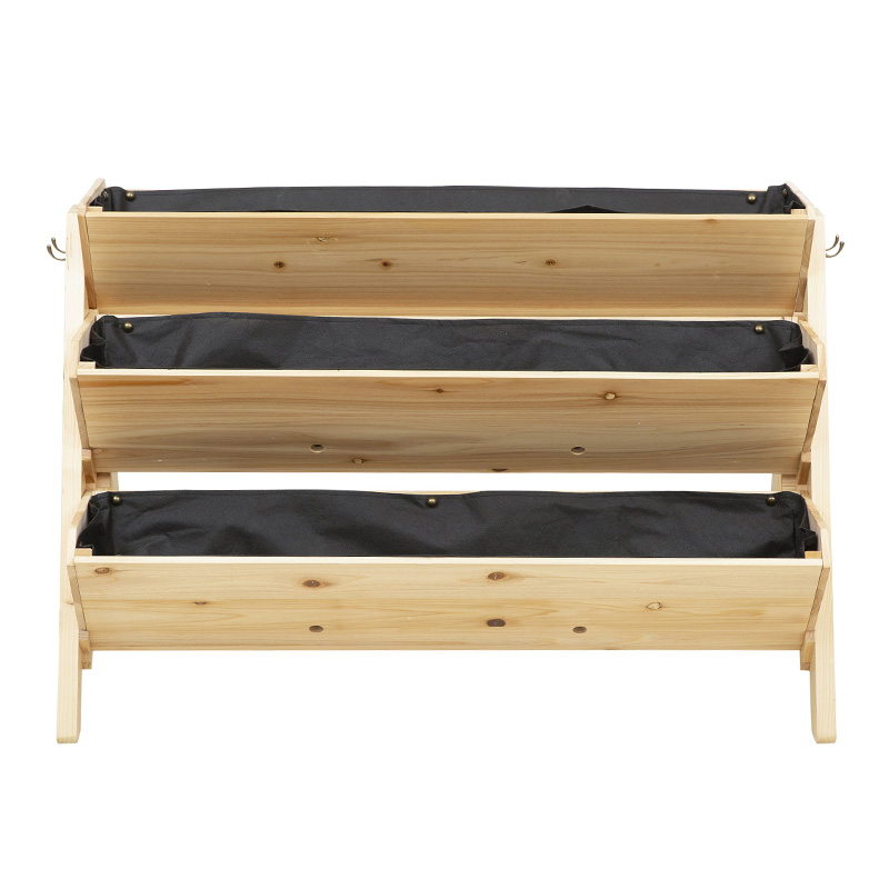 Cama de jardín elevada de 3 niveles de 47 pulgadas, cajas de jardín elevadas, soporte de madera para plantas con ganchos laterales y tablilla de almacenamiento, ideal para flores, hierbas, verduras, natural