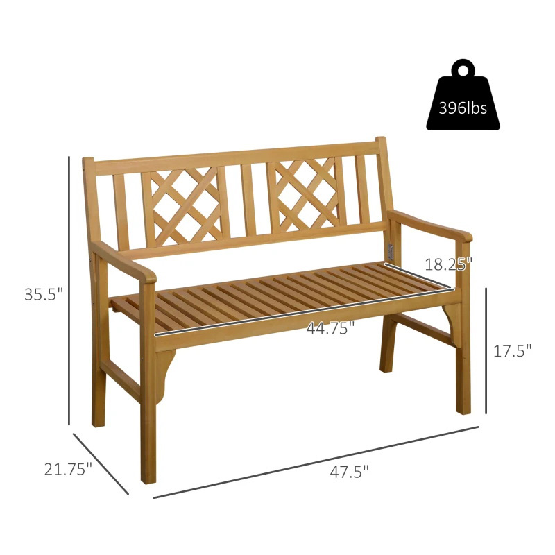 Banco de jardín plegable para exteriores, banco de madera para patio de 2 plazas, silla Loveseat con respaldo y reposabrazos para patio, porche o balcón, amarillo