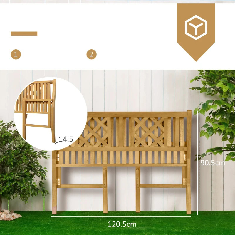 Banco de jardín plegable para exteriores, banco de madera para patio de 2 plazas, silla Loveseat con respaldo y reposabrazos para patio, porche o balcón, amarillo