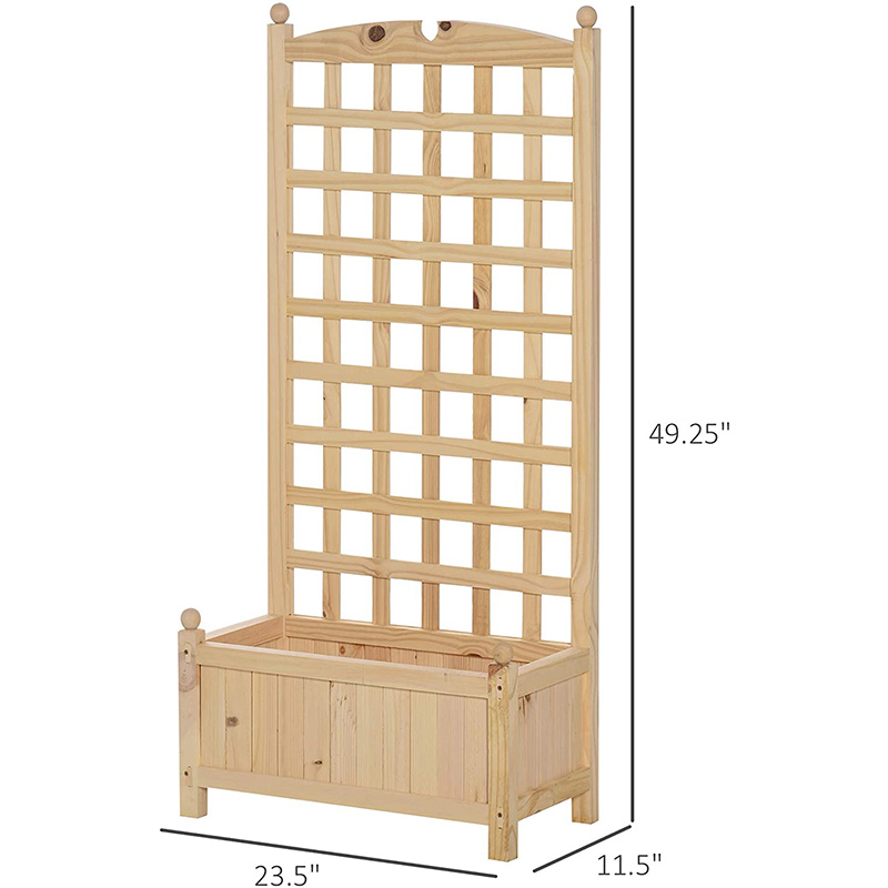 Cama de jardín elevada de 23.5' x 11.5' x 49.25' con respaldo de tablero de enrejado y diseño y materiales de madera resistente