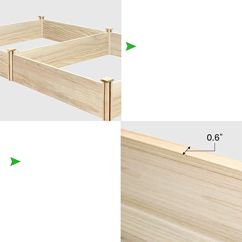 Cama de jardín elevada 8 × 4 × 1FT Cama de jardín de madera Caja de jardinera elevada Jardín al aire libre Kit de cama elevada para vegetales Flor Hierba Jardinería Patio trasero Patio Madera natural