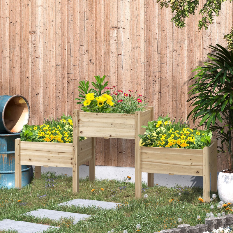 Macetero independiente de 3 niveles para cama de jardín elevada para verduras, hierbas, flores