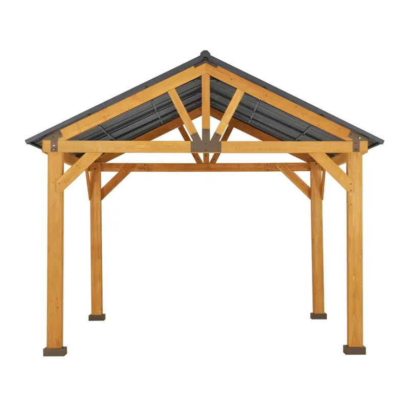 Gazebo de techo rígido de 11x13 con marco de madera, toldo de Gazebo de techo de metal permanente con gancho de techo para jardín, patio, patio trasero