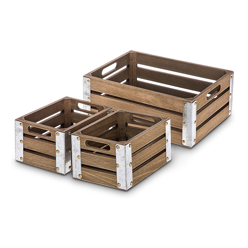 Caja de almacenamiento de madera para organización y almacenamiento, paquete de 3, marrón