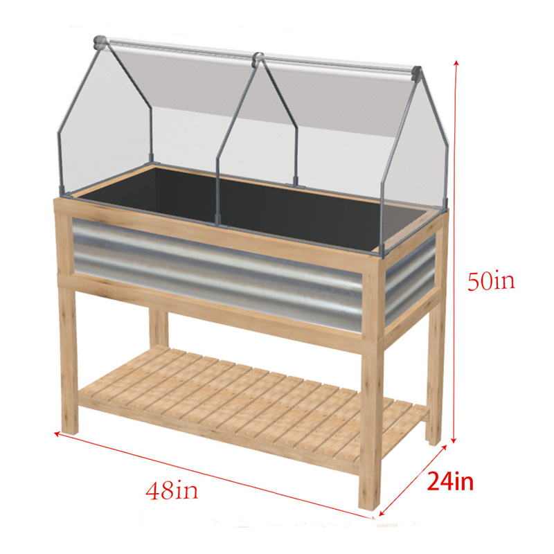 36' x 20' x 41' Caja de protección de plantas en maceta elevada para invernadero al aire libre con parte superior que se puede abrir, marco frío de madera naranja