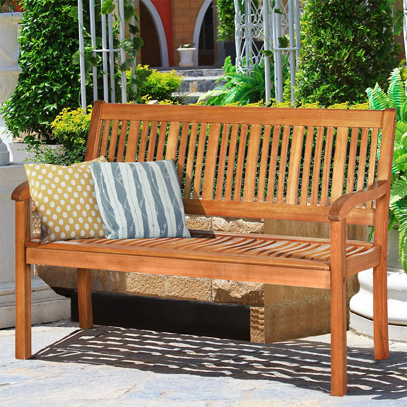 Banco de jardín plegable para exteriores, banco de madera para patio de 2 plazas, silla Loveseat con respaldo y reposabrazos para patio, porche o balcón, amarillo