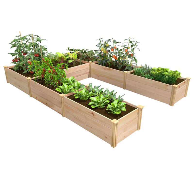 Cama de jardín elevada 8 × 4 × 1FT Cama de jardín de madera Caja de jardinera elevada Jardín al aire libre Kit de cama elevada para vegetales Flor Hierba Jardinería Patio trasero Patio Madera natural