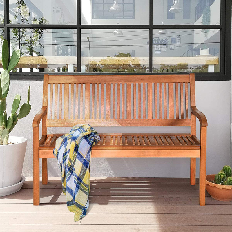 Banco de jardín plegable para exteriores, banco de madera para patio de 2 plazas, silla Loveseat con respaldo y reposabrazos para patio, porche o balcón, amarillo