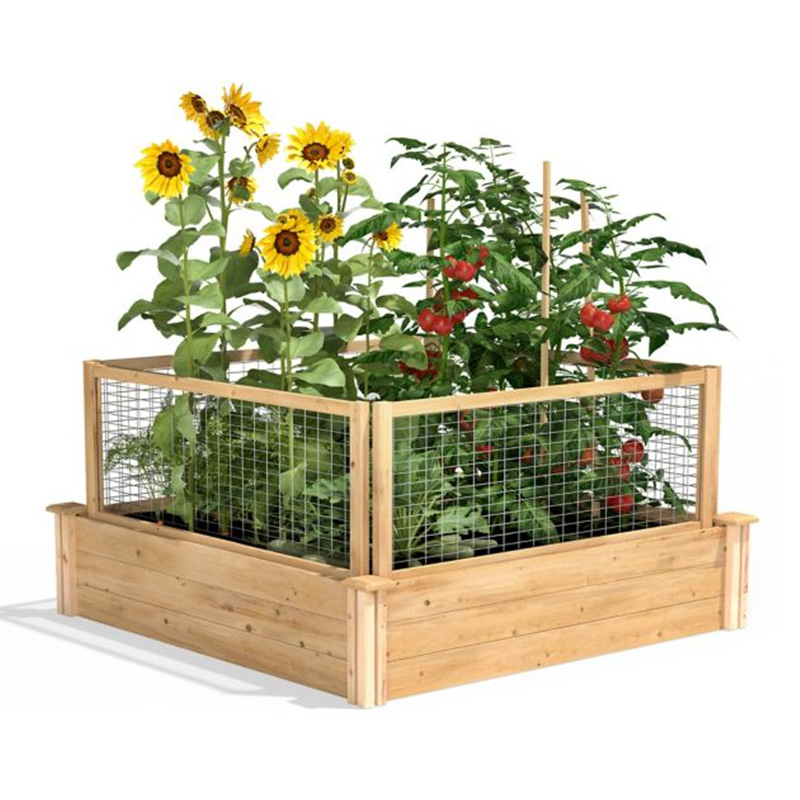 Caja de cama de jardín elevada de 3.9 pies x 3.9 pies con rejilla de crecimiento segmentada, material de madera para plantas y hierbas de patio trasero