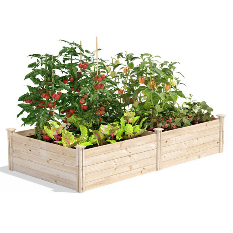Cama de jardín elevada 8 × 4 × 1FT Cama de jardín de madera Caja de jardinera elevada Jardín al aire libre Kit de cama elevada para vegetales Flor Hierba Jardinería Patio trasero Patio Madera natural