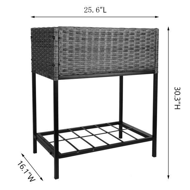 Maceta de flores de ratán para interiores/exteriores con estante de almacenamiento de herramientas debajo y área de trabajo elevada resistente de 28' H