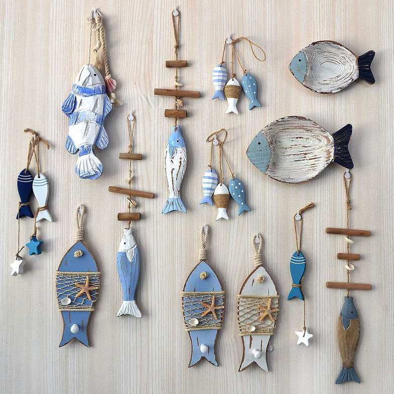 Lixincrafts decoración del santuario junto al mar, decoración de estilo marino, rueda de barco - decoración de peces